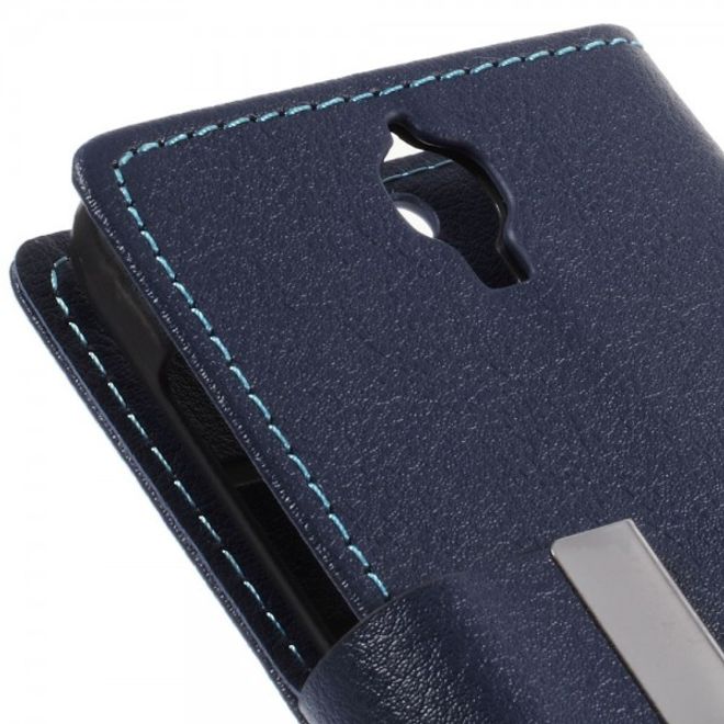 Alcatel One Touch Idol 2 Mini Schickes Leder Case mit Litchitextur und Standfunktion - dunkelblau