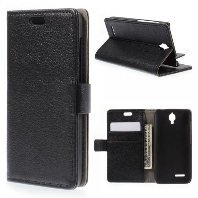 Alcatel One Touch Idol 2 Mini Klassisches Leder Case mit Litchitextur - schwarz
