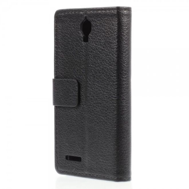 Alcatel One Touch Idol 2 Mini Klassisches Leder Case mit Litchitextur - schwarz