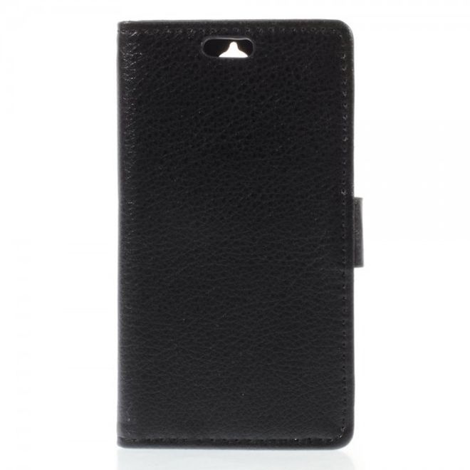 Alcatel One Touch Idol 2 Mini Klassisches Leder Case mit Litchitextur - schwarz