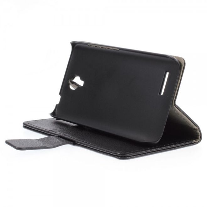 Alcatel One Touch Idol 2 Mini Klassisches Leder Case mit Litchitextur - schwarz