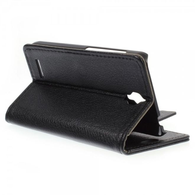 Alcatel One Touch Idol 2 Mini Klassisches Leder Case mit Litchitextur - schwarz