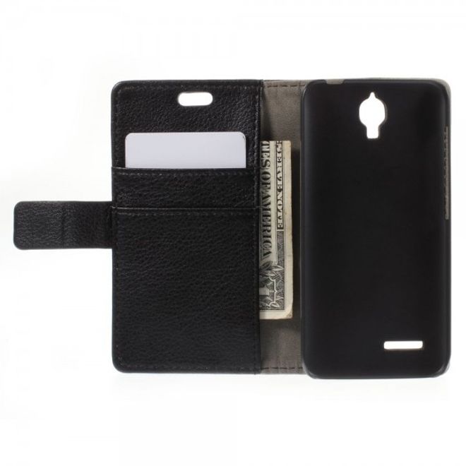 Alcatel One Touch Idol 2 Mini Klassisches Leder Case mit Litchitextur - schwarz