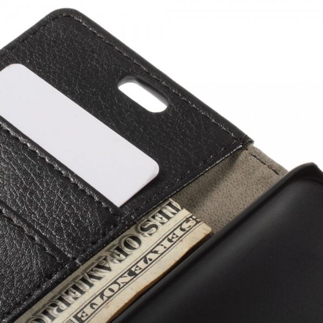 Alcatel One Touch Idol 2 Mini Klassisches Leder Case mit Litchitextur - schwarz