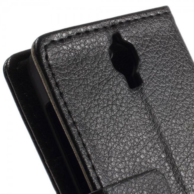 Alcatel One Touch Idol 2 Mini Klassisches Leder Case mit Litchitextur - schwarz
