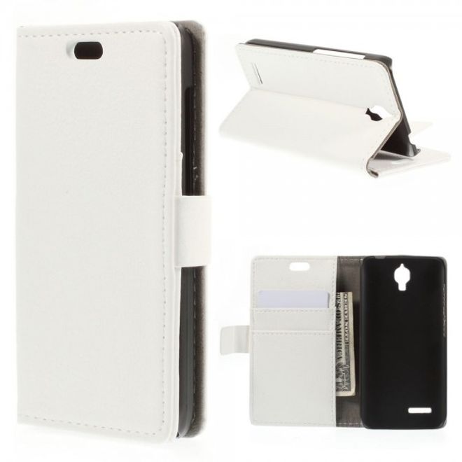 Alcatel One Touch Idol 2 Mini Klassisches Leder Case mit Litchitextur - weiss