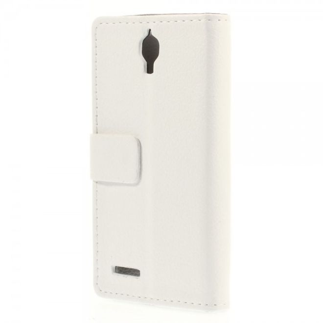 Alcatel One Touch Idol 2 Mini Klassisches Leder Case mit Litchitextur - weiss