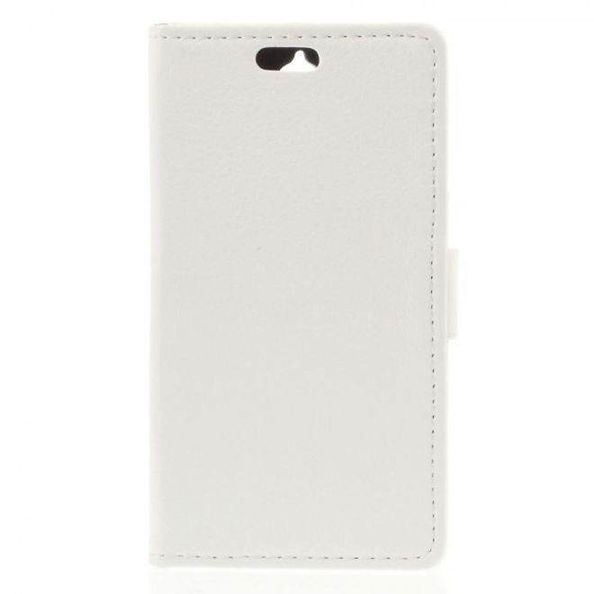 Alcatel One Touch Idol 2 Mini Klassisches Leder Case mit Litchitextur - weiss