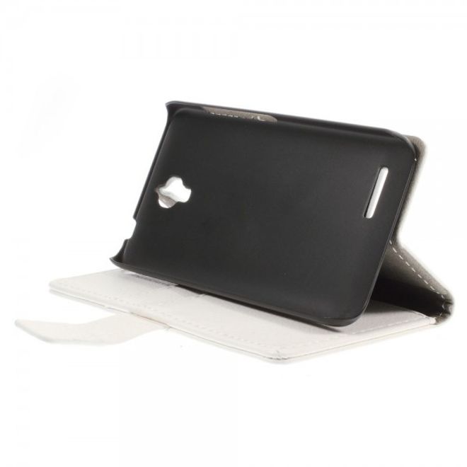 Alcatel One Touch Idol 2 Mini Klassisches Leder Case mit Litchitextur - weiss