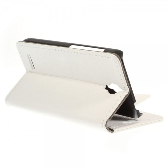 Alcatel One Touch Idol 2 Mini Klassisches Leder Case mit Litchitextur - weiss