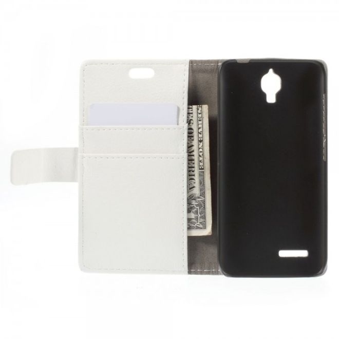 Alcatel One Touch Idol 2 Mini Klassisches Leder Case mit Litchitextur - weiss
