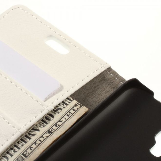 Alcatel One Touch Idol 2 Mini Klassisches Leder Case mit Litchitextur - weiss