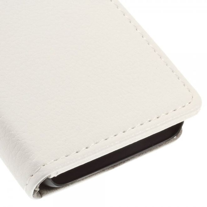 Alcatel One Touch Idol 2 Mini Klassisches Leder Case mit Litchitextur - weiss