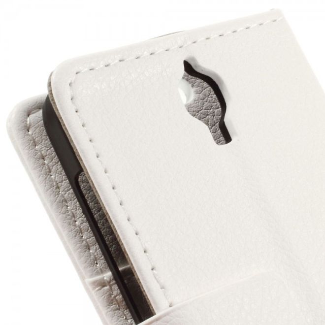 Alcatel One Touch Idol 2 Mini Klassisches Leder Case mit Litchitextur - weiss