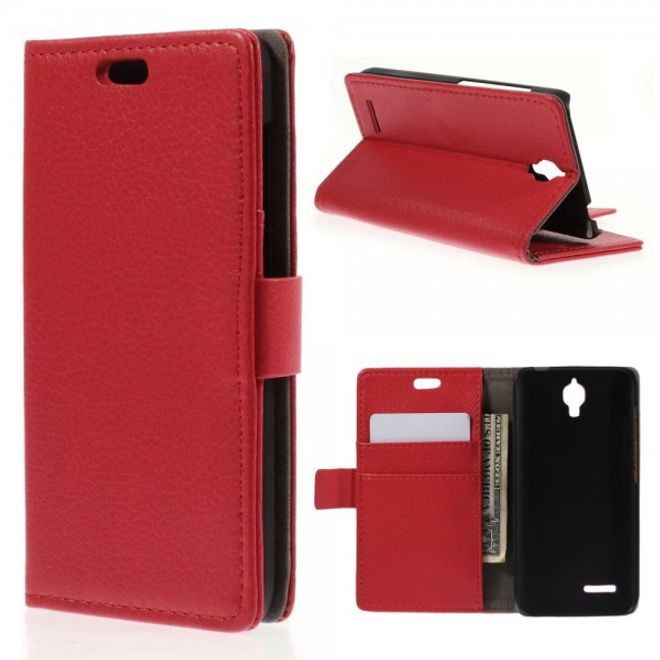 Alcatel One Touch Idol 2 Mini Klassisches Leder Case mit Litchitextur - rot