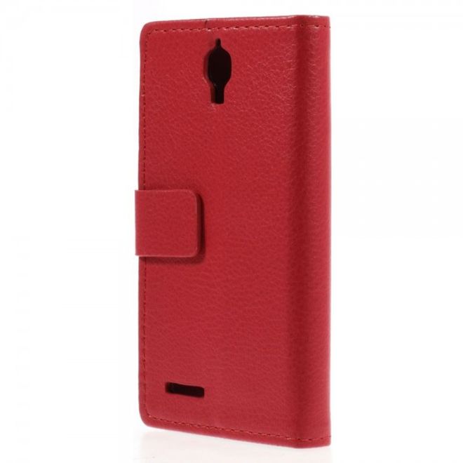 Alcatel One Touch Idol 2 Mini Klassisches Leder Case mit Litchitextur - rot
