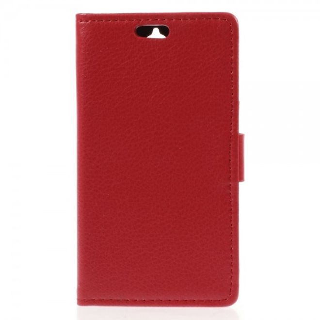 Alcatel One Touch Idol 2 Mini Klassisches Leder Case mit Litchitextur - rot