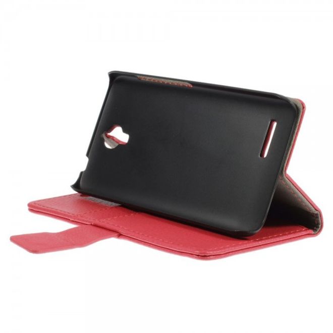 Alcatel One Touch Idol 2 Mini Klassisches Leder Case mit Litchitextur - rot