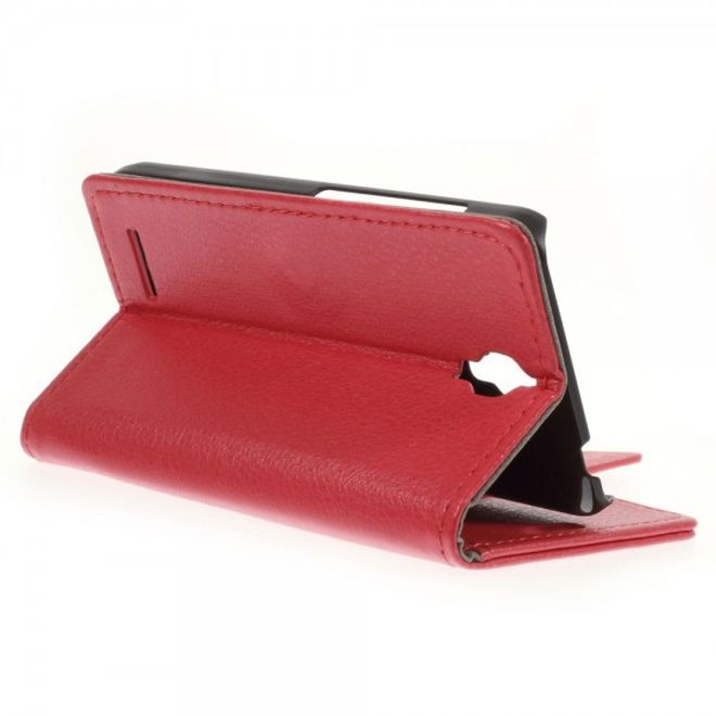 Alcatel One Touch Idol 2 Mini Klassisches Leder Case mit Litchitextur - rot