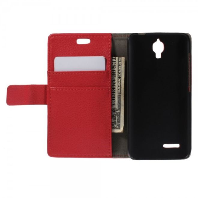 Alcatel One Touch Idol 2 Mini Klassisches Leder Case mit Litchitextur - rot