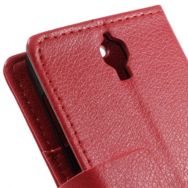 Alcatel One Touch Idol 2 Mini Klassisches Leder Case mit Litchitextur - rot