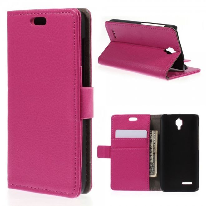 Alcatel One Touch Idol 2 Mini Klassisches Leder Case mit Litchitextur - rosa