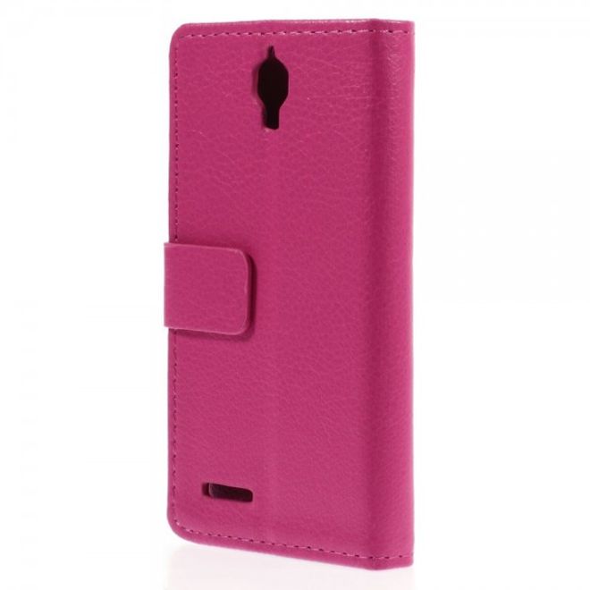Alcatel One Touch Idol 2 Mini Klassisches Leder Case mit Litchitextur - rosa