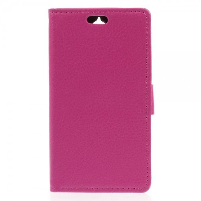 Alcatel One Touch Idol 2 Mini Klassisches Leder Case mit Litchitextur - rosa