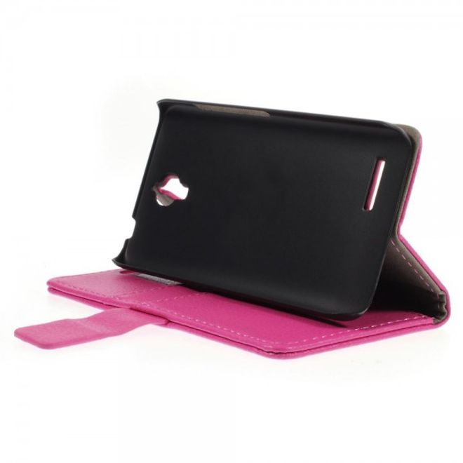 Alcatel One Touch Idol 2 Mini Klassisches Leder Case mit Litchitextur - rosa