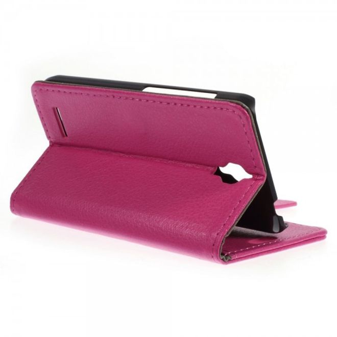 Alcatel One Touch Idol 2 Mini Klassisches Leder Case mit Litchitextur - rosa