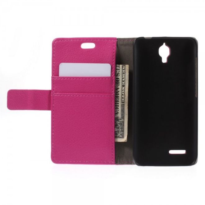 Alcatel One Touch Idol 2 Mini Klassisches Leder Case mit Litchitextur - rosa