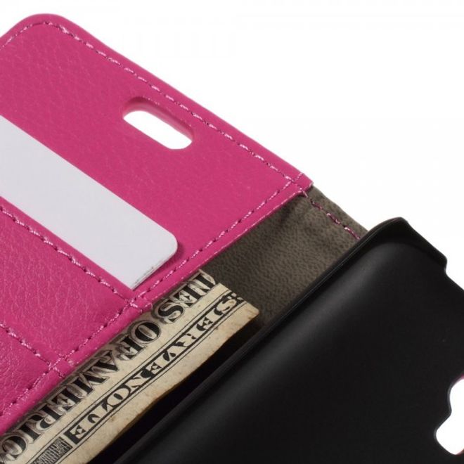Alcatel One Touch Idol 2 Mini Klassisches Leder Case mit Litchitextur - rosa