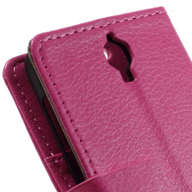 Alcatel One Touch Idol 2 Mini Klassisches Leder Case mit Litchitextur - rosa
