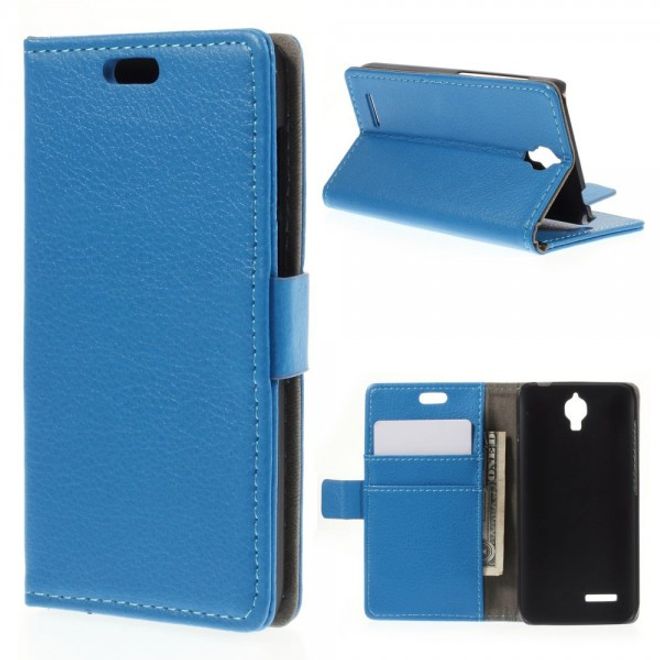 Alcatel One Touch Idol 2 Mini Klassisches Leder Case mit Litchitextur - blau
