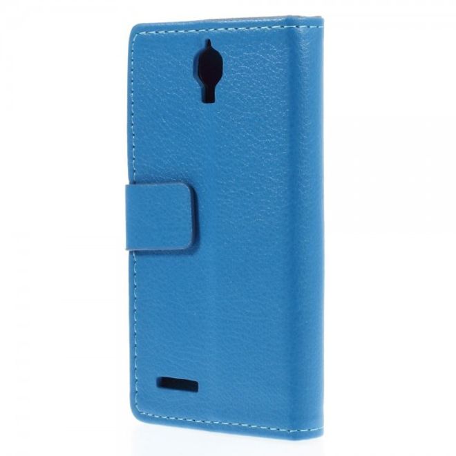 Alcatel One Touch Idol 2 Mini Klassisches Leder Case mit Litchitextur - blau