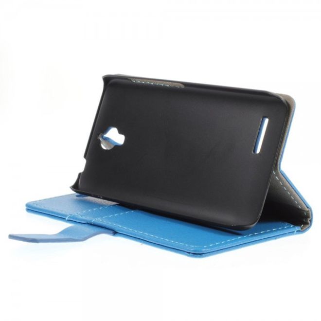 Alcatel One Touch Idol 2 Mini Klassisches Leder Case mit Litchitextur - blau