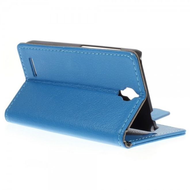 Alcatel One Touch Idol 2 Mini Klassisches Leder Case mit Litchitextur - blau