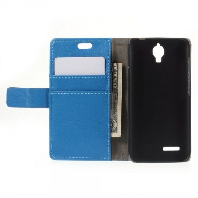 Alcatel One Touch Idol 2 Mini Klassisches Leder Case mit Litchitextur - blau