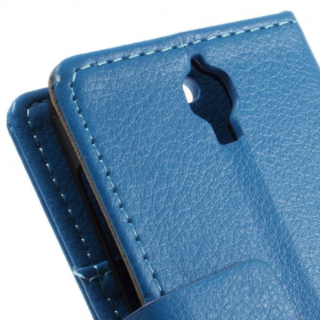Alcatel One Touch Idol 2 Mini Klassisches Leder Case mit Litchitextur - blau