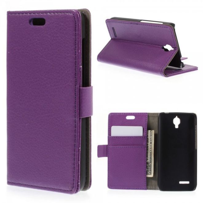 Alcatel One Touch Idol 2 Mini Klassisches Leder Case mit Litchitextur - purpur