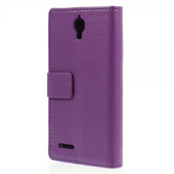 Alcatel One Touch Idol 2 Mini Klassisches Leder Case mit Litchitextur - purpur