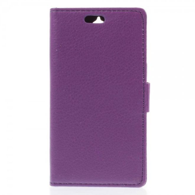 Alcatel One Touch Idol 2 Mini Klassisches Leder Case mit Litchitextur - purpur