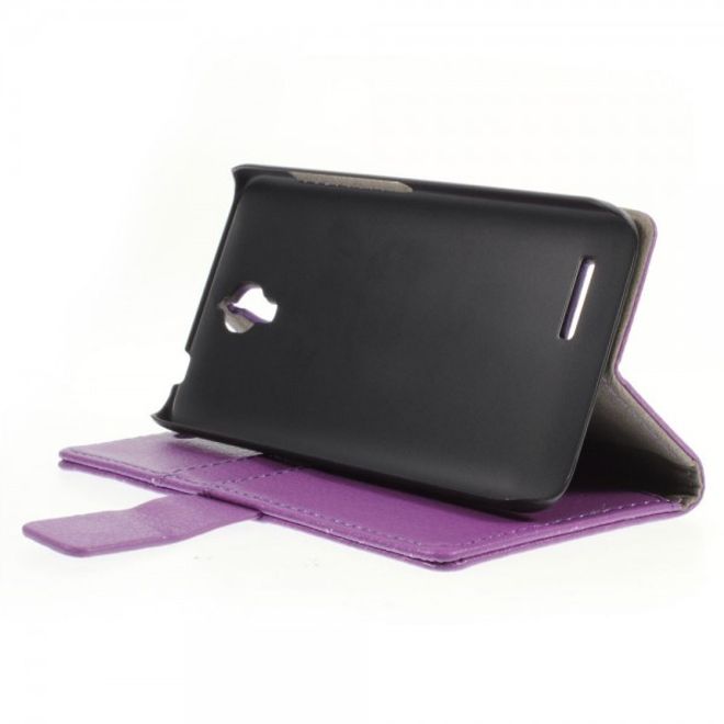 Alcatel One Touch Idol 2 Mini Klassisches Leder Case mit Litchitextur - purpur