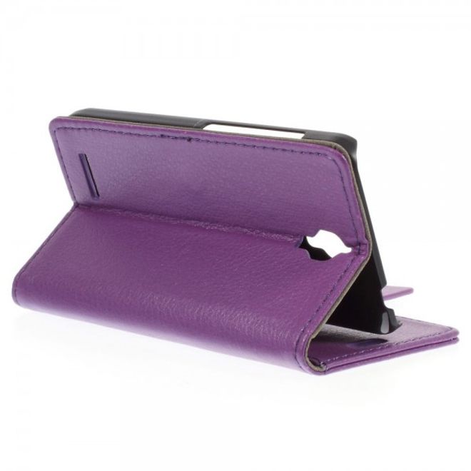 Alcatel One Touch Idol 2 Mini Klassisches Leder Case mit Litchitextur - purpur
