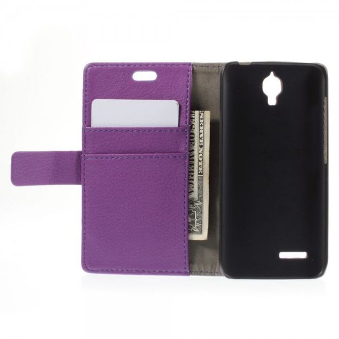 Alcatel One Touch Idol 2 Mini Klassisches Leder Case mit Litchitextur - purpur
