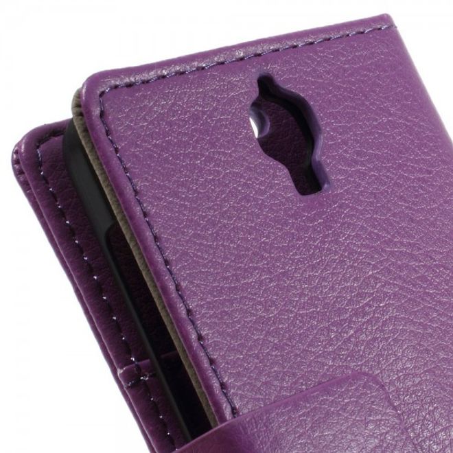 Alcatel One Touch Idol 2 Mini Klassisches Leder Case mit Litchitextur - purpur