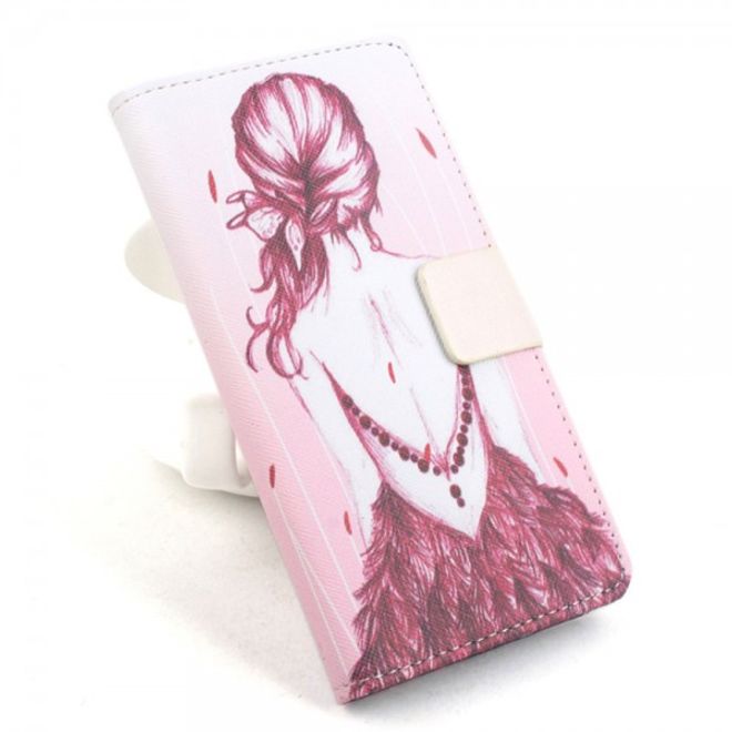 Alcatel One Touch Idol 2 Mini Leder Flip Case mit rotem Mädchen