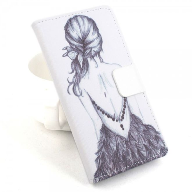 Alcatel One Touch Idol 2 Mini Leder Flip Case mit schwarzem Mädchen