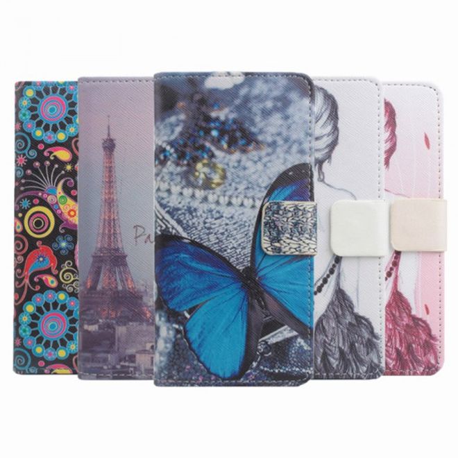 Alcatel One Touch Idol 2 Mini Leder Flip Case mit schwarzem Mädchen