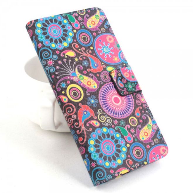 Alcatel One Touch Idol 2 Mini Leder Flip Case mit farbigem Muster - schwarz